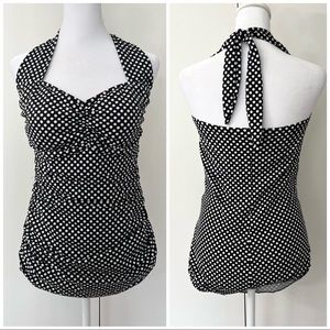 Suddenly Slim by Catalina | Polka Dot Vintage Retro Halter One piece Swimsuit